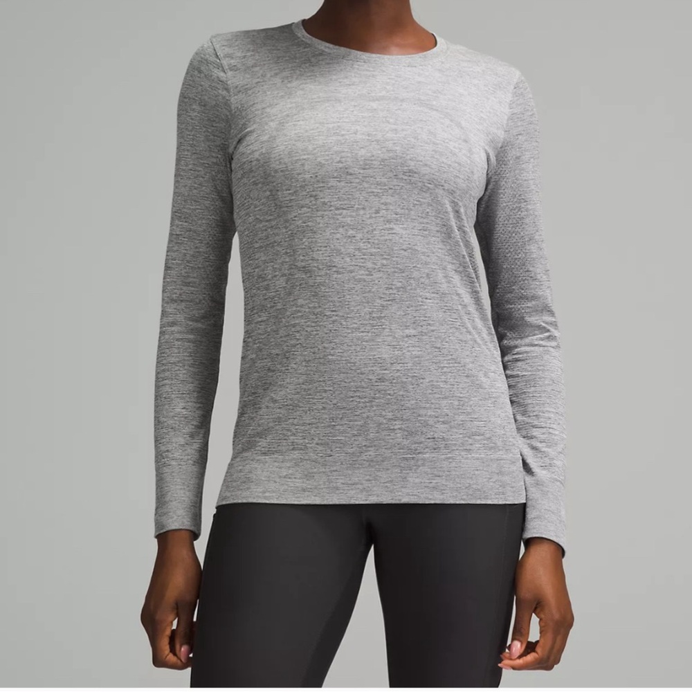 Women’s LuluLemon Slate/White Swiftly Relaxed Long Sleeve Shirt Hip-Length